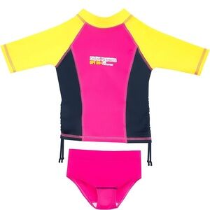 Pink and Yellow Rashguard Swim Shirt with UV Protection